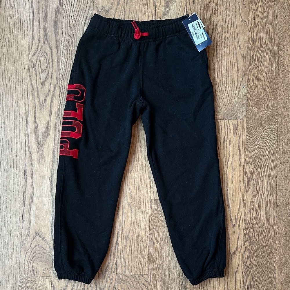Polo by Ralph Lauren Boys Black Sweatpants Buffalo Plaid Logo Size Small